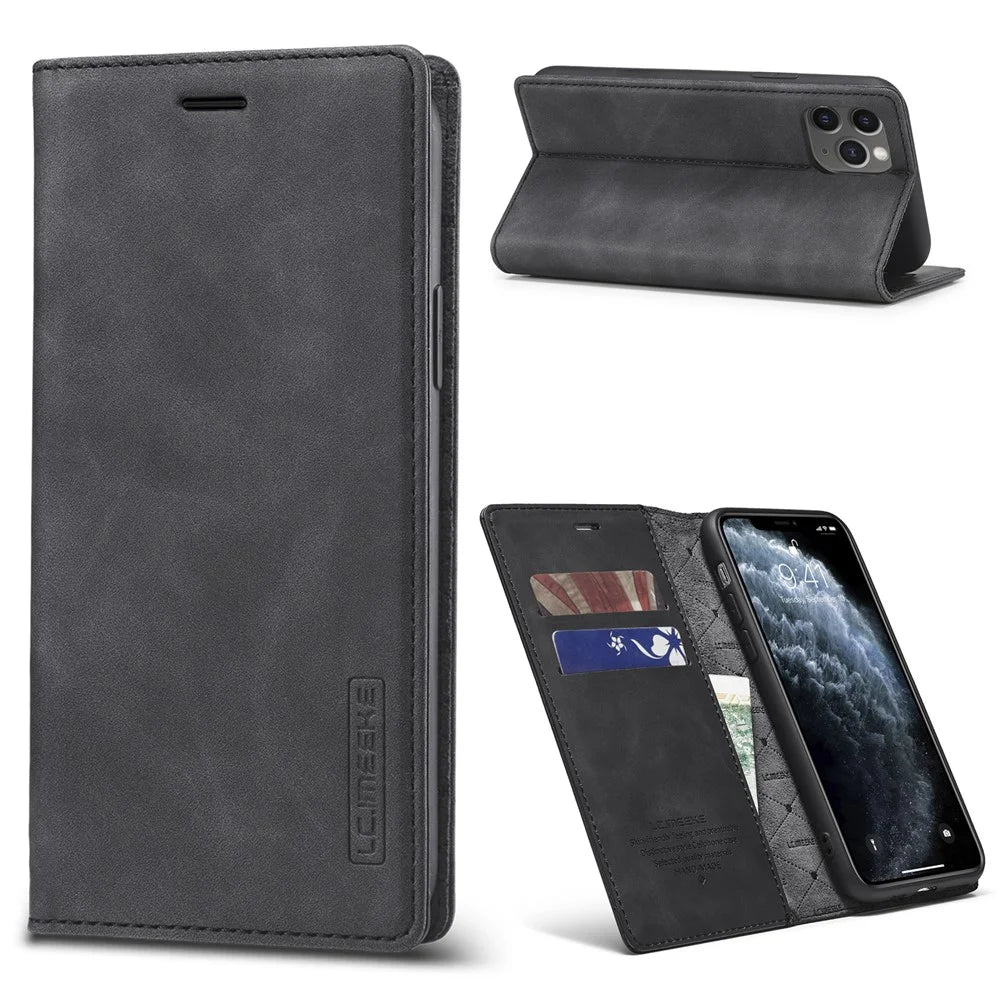 LC.IMEEKE Strong Magnetic PU Leather Cover Phone Case for iPhone 11 - Black - 1