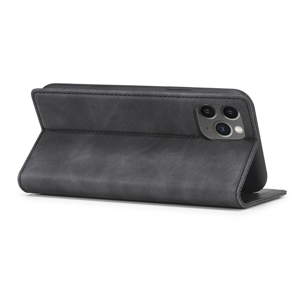 LC.IMEEKE Anti-drop Auto-absorbed Wallet Stand Leather Case for iPhone 11 Pro Max - Black - 5