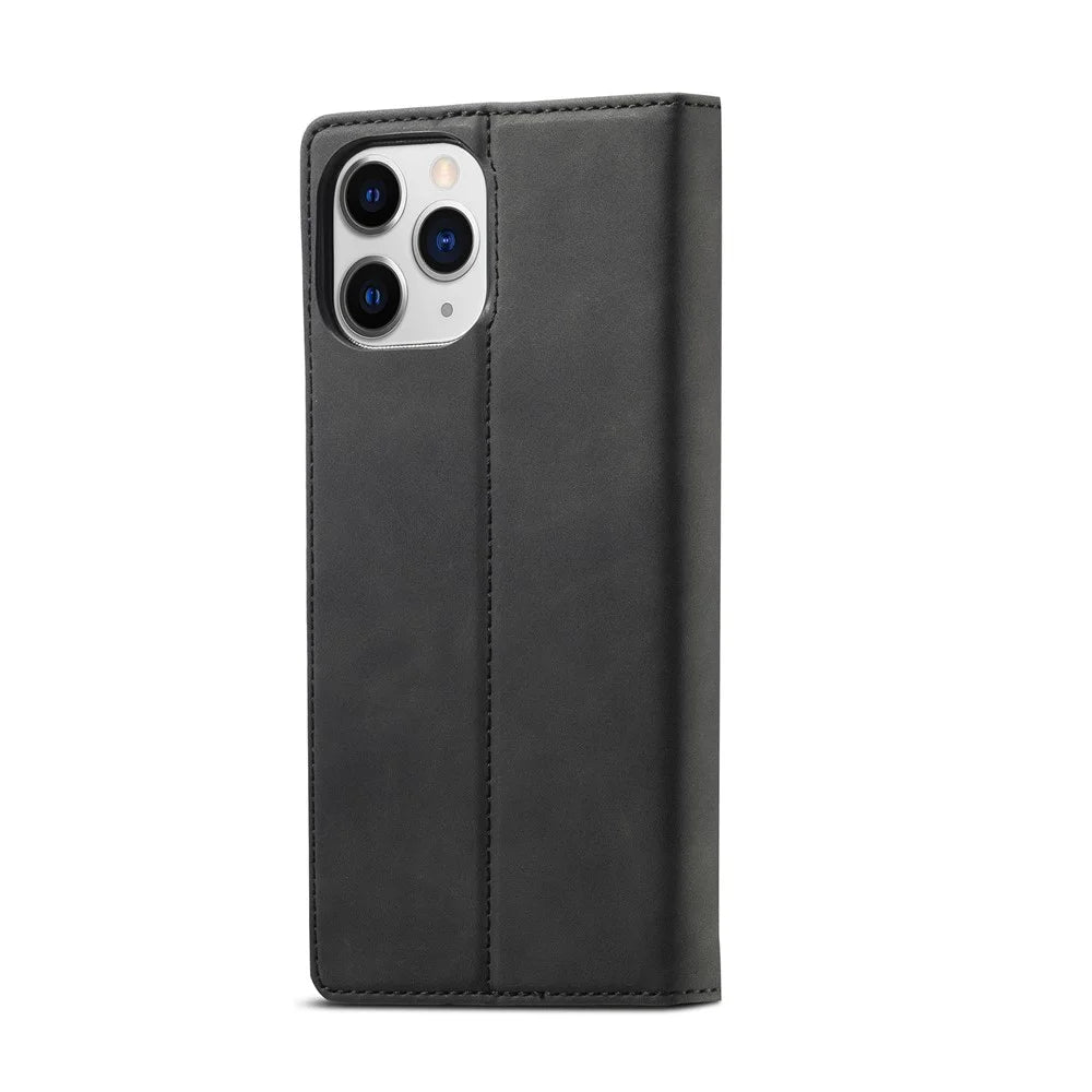 LC.IMEEKE Auto-absorbed Wallet Stand Leather Mobile Cover for iPhone 12 Pro Max - Black - 2