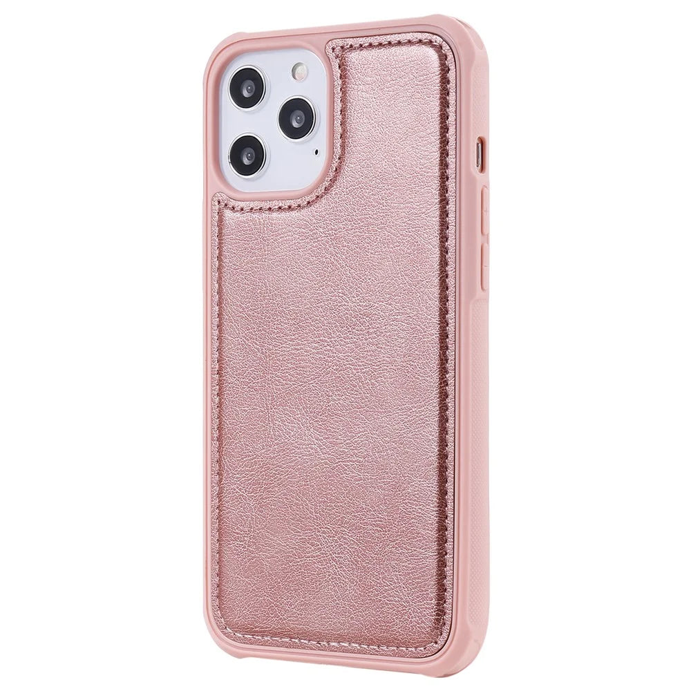 For iPhone 12 Pro Max Magnetic Leather Case Mobile Cover with Detachable Zipper Wallet Strap - Rose Gold - 6
