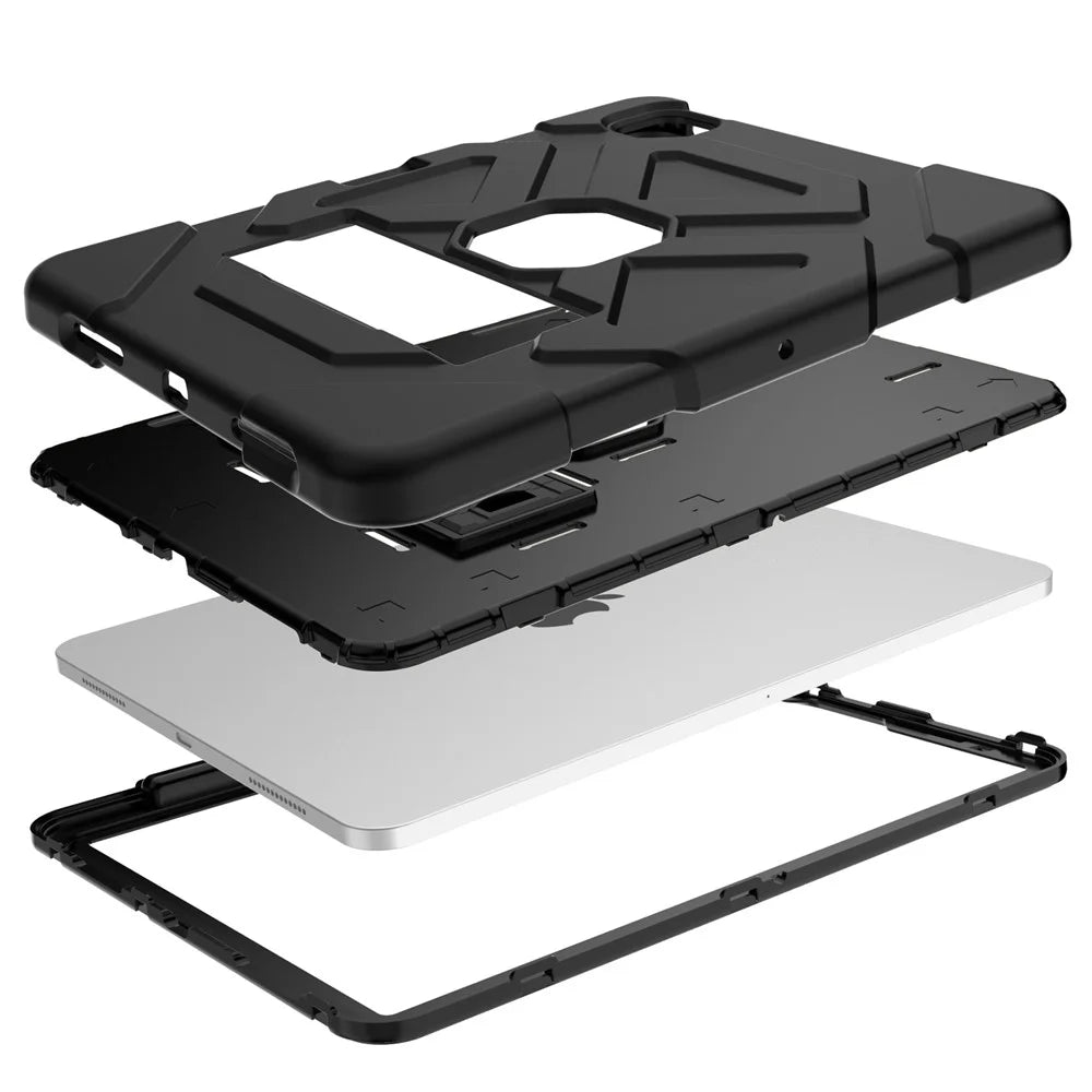 Dual-Color Splicing Shockproof PC + Silicone Protector with Kickstand for iPad Air (2020) / Air (2022) - Black / Black - 3
