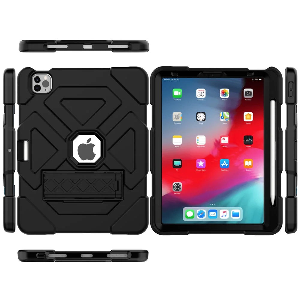 Dual-Color Splicing Shockproof PC + Silicone Protector with Kickstand for iPad Air (2020) / Air (2022) - Black / Black - 6