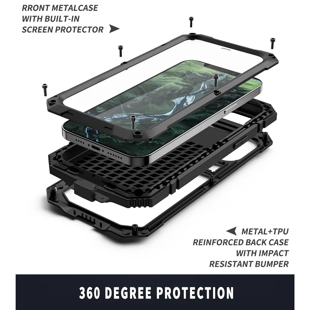 R-JUST Shockproof Dustproof Waterproof Protective Case for iPhone 12 Pro/12 Kickstand Shell - Black - 5