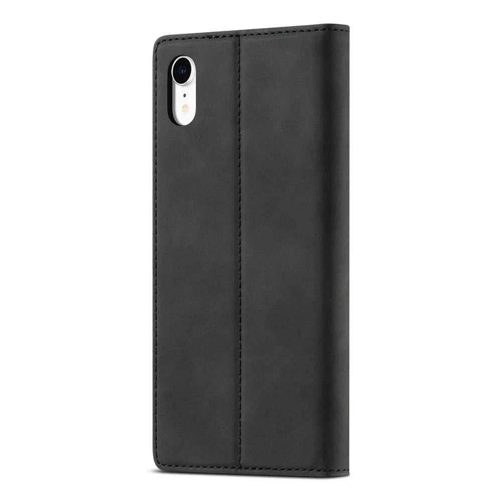 LC.IMEEKE TPU + PU Leather Strong Magnetic Phone Protective Shell for iPhone XR - Black - 2