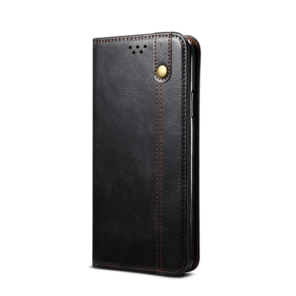 Waxy Crazy Horse Texture TPU + PU Leather Phone Cover Shell for iPhone 12/12 Pro - Black - 2