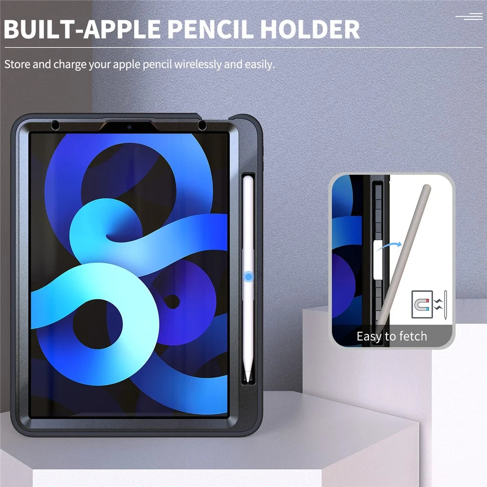 PC + TPU Cover Case with Pen Slot and 360° Swivel Kickstand Shell for iPad Air (2020)/Air (2022) - Black - 6