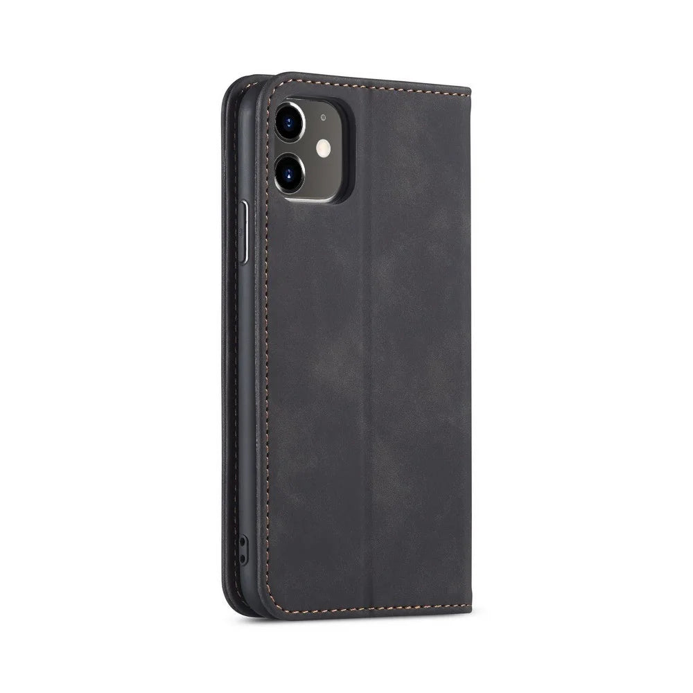 Fantasy Series Auto-absorbed Leather Wallet Stand Case for iPhone 12 mini 5.4 inch - Black - 2