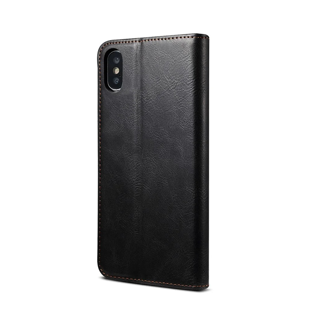 Magnetic Waxy Crazy Horse Texture  Wallet LeatherPhone Stand Cover Case for iPhone X/XS - Black - 2