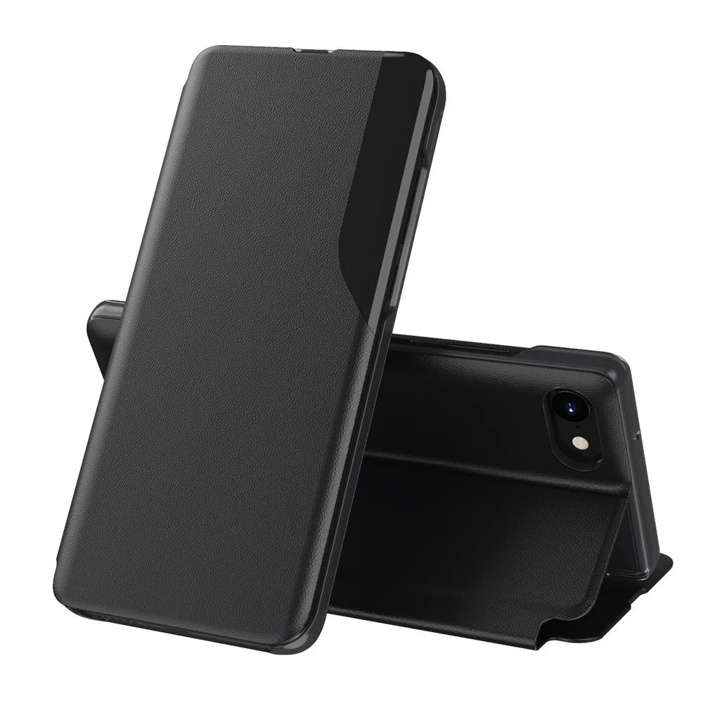 For iPhone SE (2020) / SE (2022) / 7 / 8 Phone Case Folio Flip PU Leather Stand Cover - Black - 1