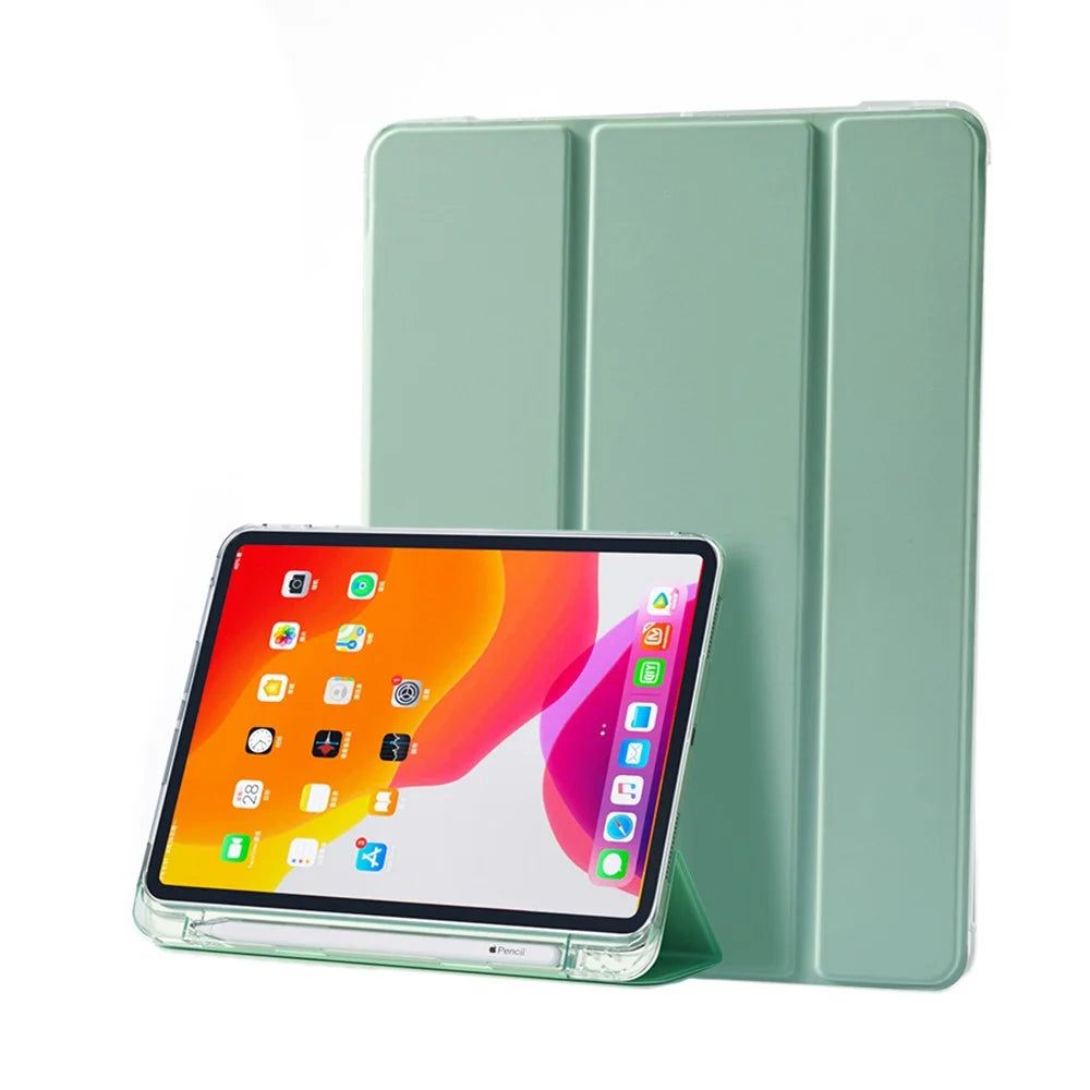 Leather Cover + Transparent TPU Inner Case with Pen Slot for iPad Air (2020)/Pro 11-inch (2018) - Light Green - 1