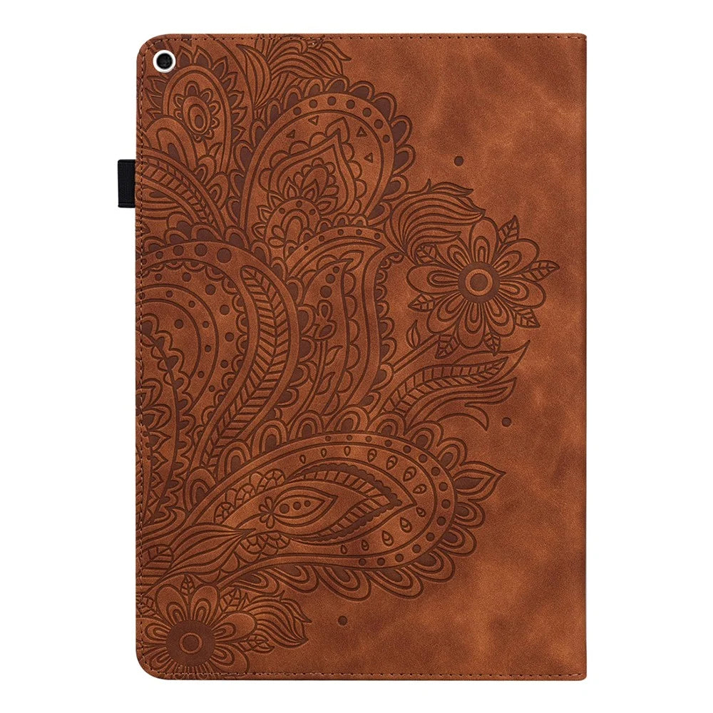 Imprinted Peacock Flower Pattern Leather Tablet Protective Shell for iPad Air (2013)/Air 2/9.7-inch (2017)/9.7-inch (2018) Wallet Stand Case - Brown - 2