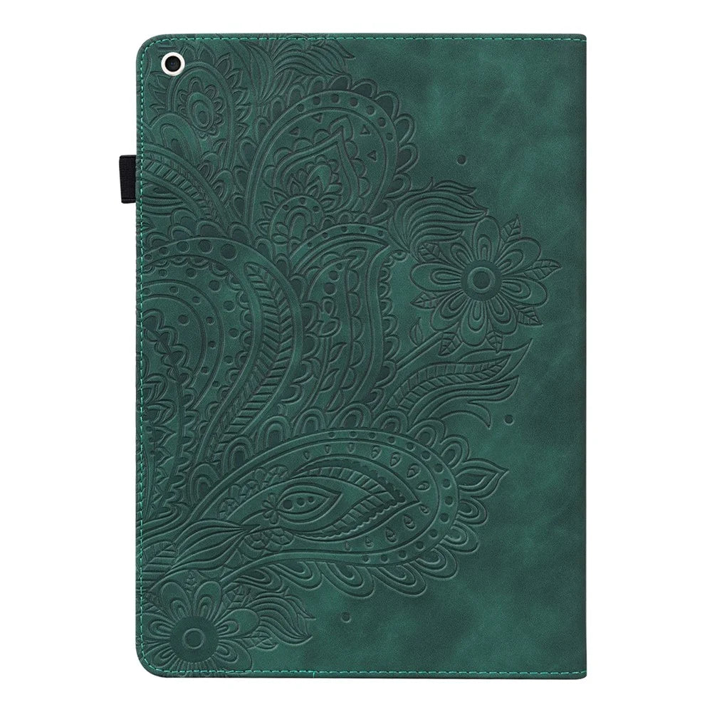 Imprinted Flower Pattern Leather Wallet Stand Tablet Case Shell for iPad 10.2 (2021)/(2020)/(2019) - Green - 2