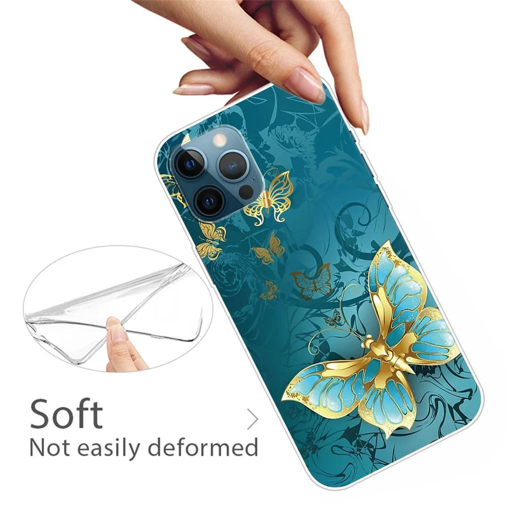 Pattern Printing Flexible High Quality TPU Phone Case for iPhone 12/12 Pro - Golden Butterfly - 2