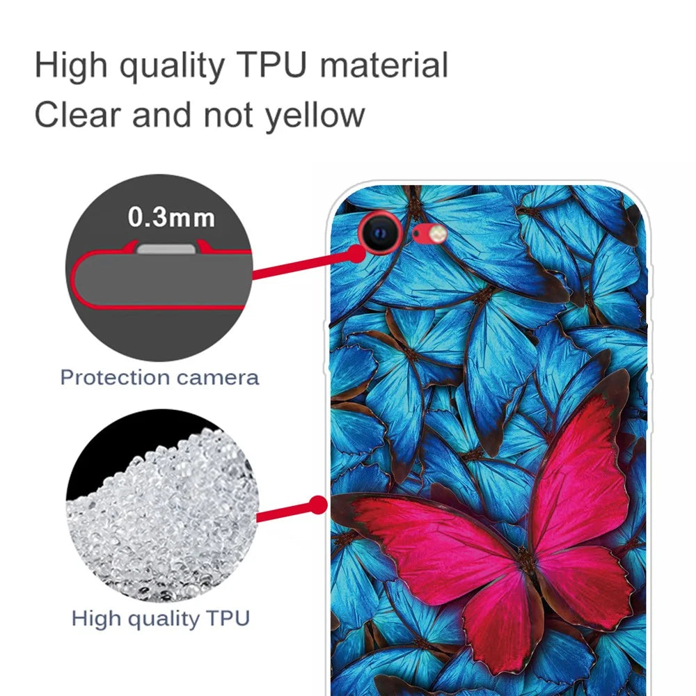 Pattern Printing Flexible High Quality TPU Phone Cover for iPhone 7/8/SE (2020)/SE (2022) - Red Butterfly - 3