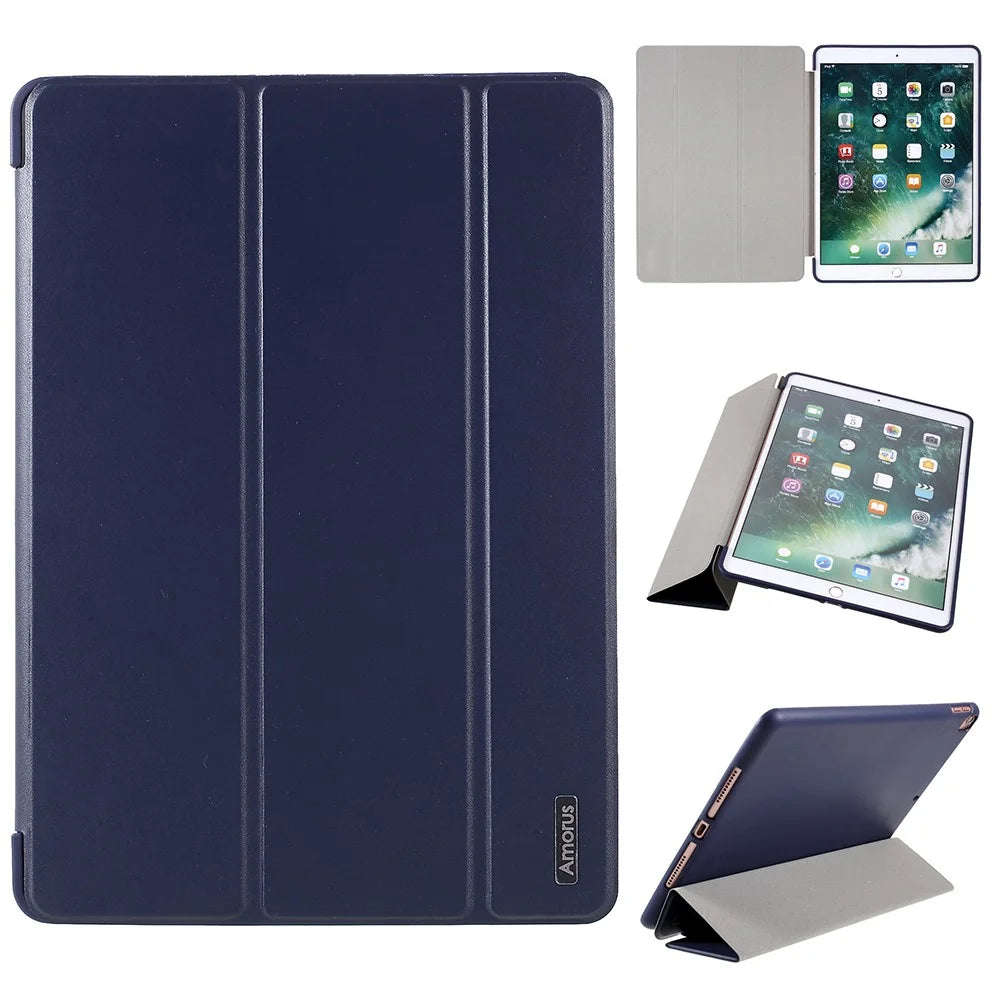 AMORUS Tri-fold Stand Leather Smart Case with TPU Back Cover for iPad 10.2 (2021)/(2020)/(2019) - Blue - 1