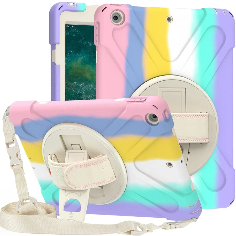 Rotary Kickstand Tablet Cover with Pen Slot Design for iPad 9.7-inch (2017)/(2018) - Colorful/Pink - 2