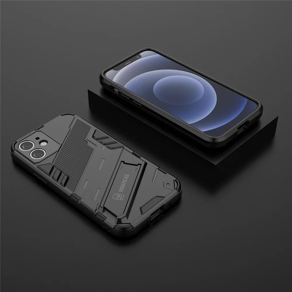 Shockproof PC + TPU Hybrid Phone Case Back Cover with Kickstand for iPhone 11 6.1 inch - Black - 2