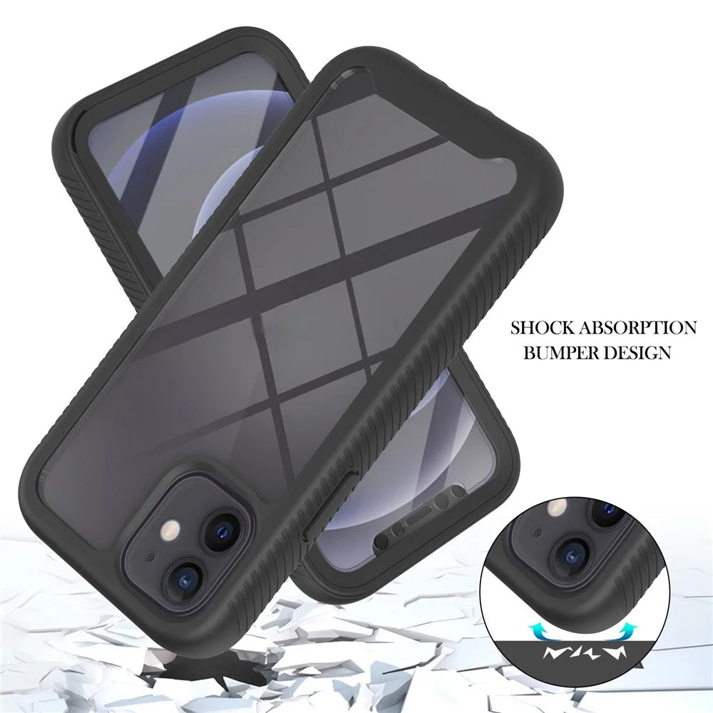 PC+TPU Full-Coverage Protection Case with PET Screen Protector for iPhone 12 mini - Black - 2