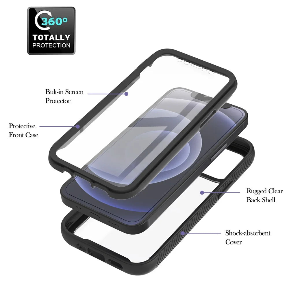 PC+TPU Full-Coverage Protection Case with PET Screen Protector for iPhone 12 mini - Black - 6