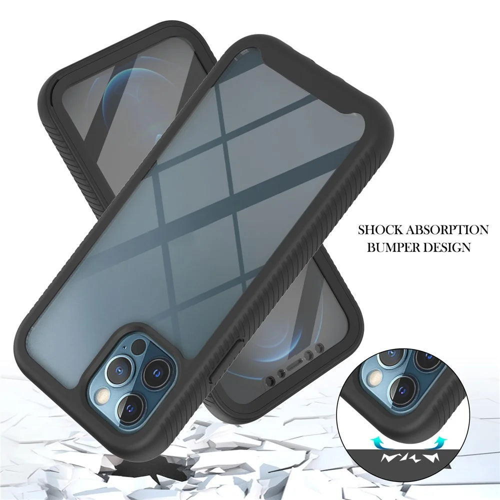 Full-Coverage Protection Case with PET Screen Protector for iPhone 12 Pro Max PC+TPU Hybrid Cover - Black - 2