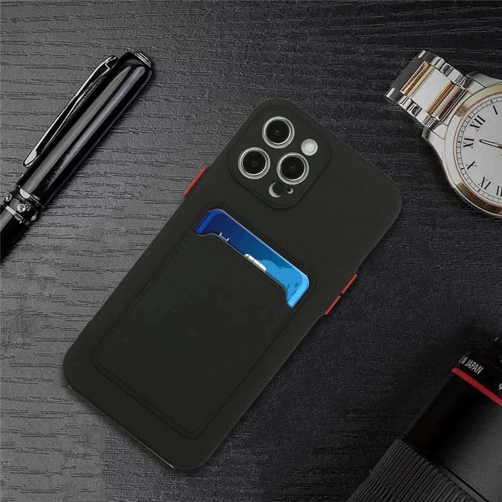 Well-Protected Soft TPU Phone Case Cover with Card Slot for iPhone 12/12 Pro - Black - 6