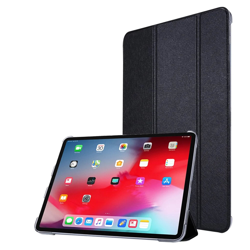 Tri-fold Stand Textured PU Leather Flip Tablet Case for iPad Pro 11-inch (2021) - Black - 1