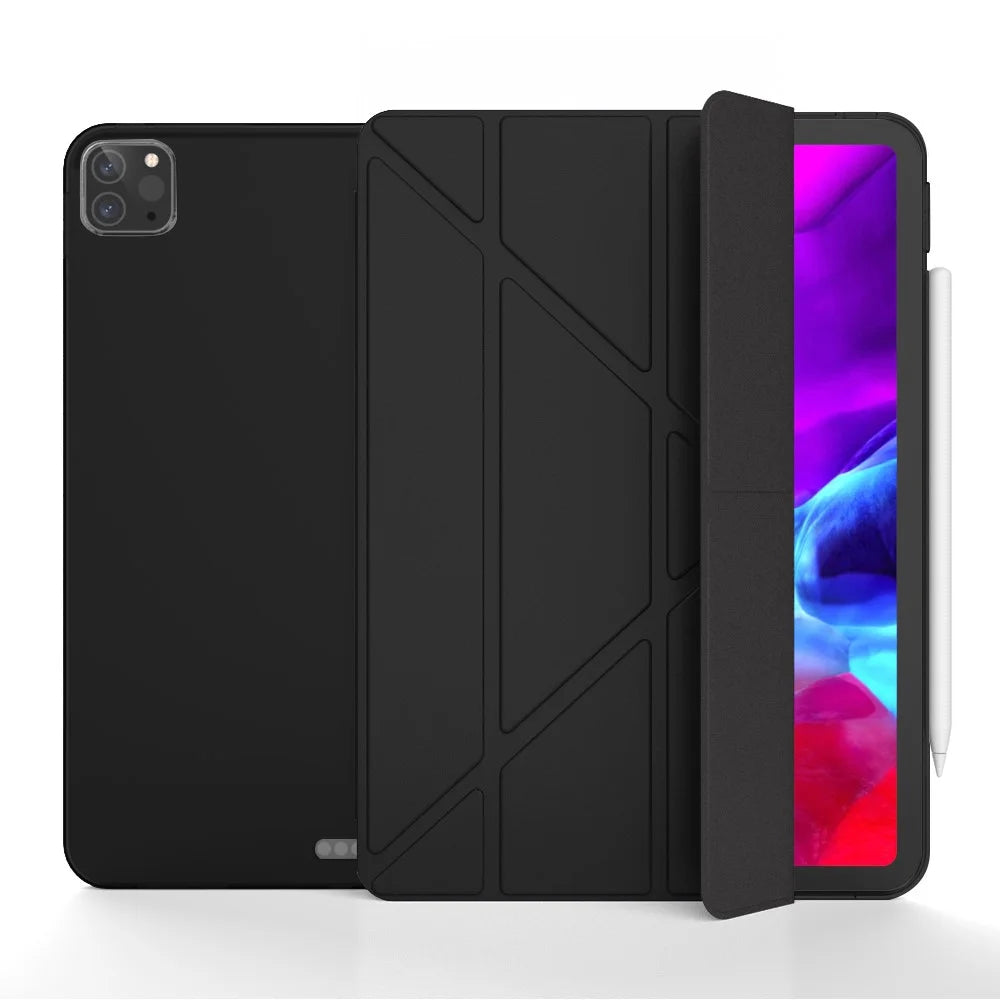 For iPad Pro 12.9-inch (2022) / (2021) / (2020) / (2018) Origami Stand Smart TPU Leather Case Tablet Cover Protector - Black - 2