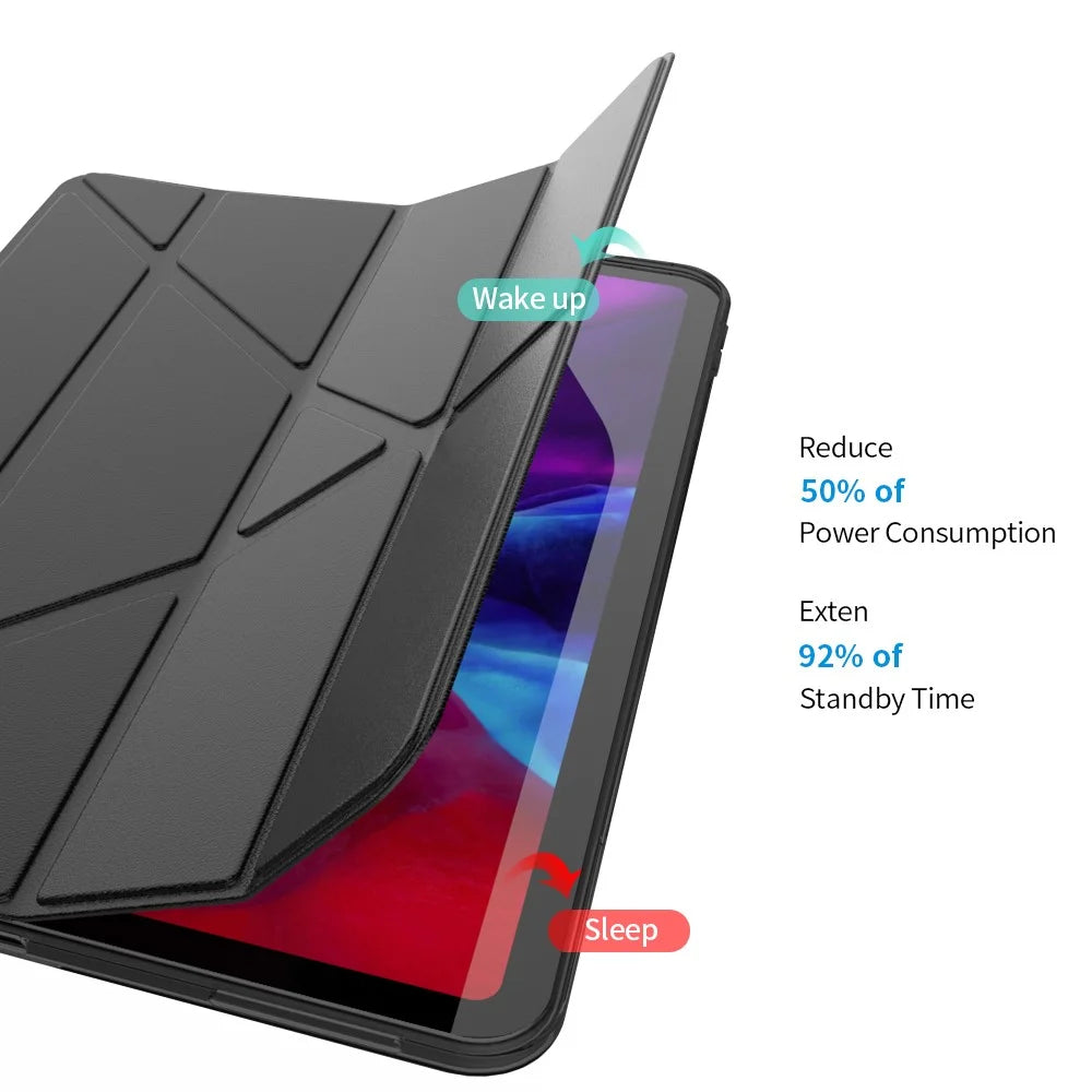For iPad Pro 12.9-inch (2022) / (2021) / (2020) / (2018) Origami Stand Smart TPU Leather Case Tablet Cover Protector - Black - 5