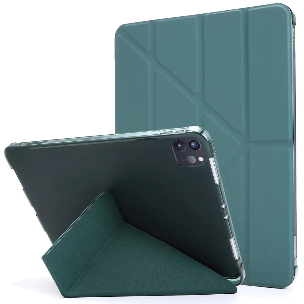 Auto Wake/Sleep Deformable Stand Leather Tablet Case with Pen Slot for iPad Pro 11-inch (2021) - Dark Green - 1