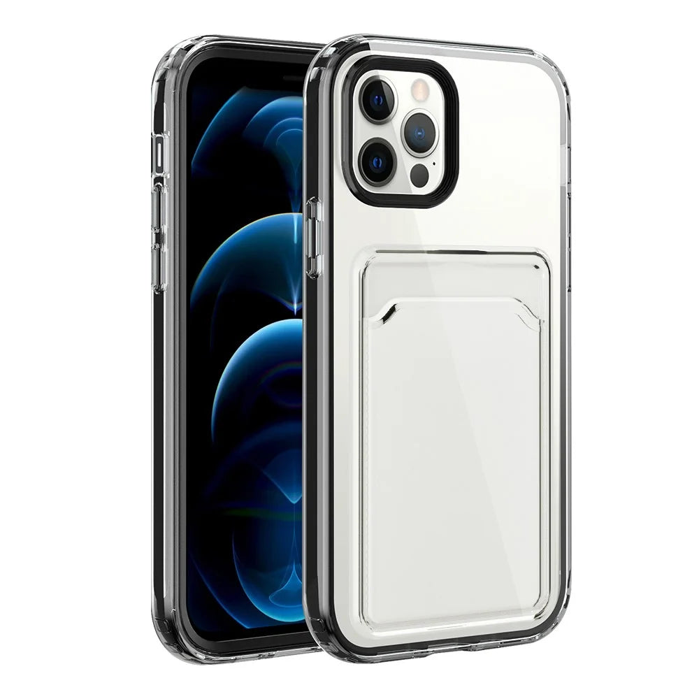Clear Gradient Soft TPU Shock-Absorbing Bumper Protective Case with Card Holder for iPhone 12 6.1 inch / 12 Pro 6.1 inch - Transparent Black - 1