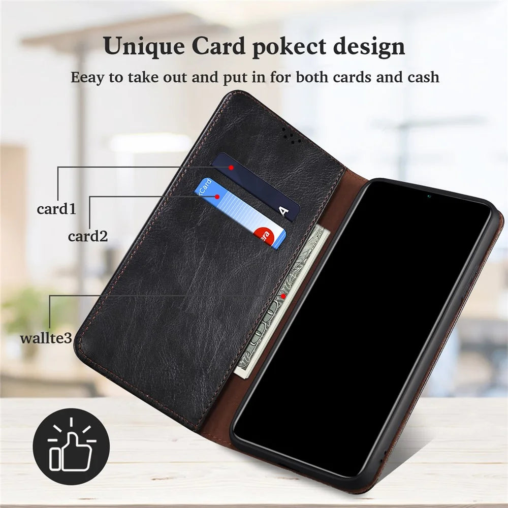 Wallet Design Oil-Waxy Leather Full Protection Phone Stand Case for iPhone 13 6.1 inch - Black - 2