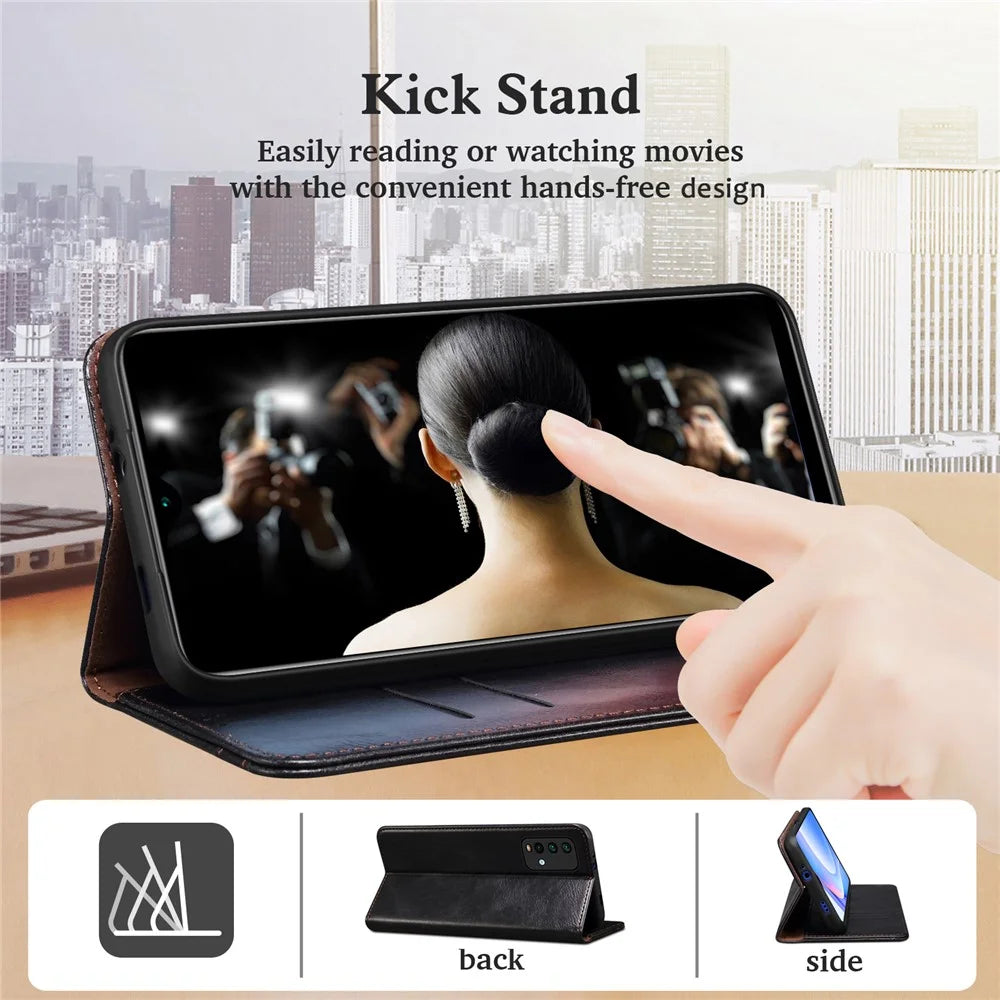 Wallet Design Oil-Waxy Leather Full Protection Phone Stand Case for iPhone 13 6.1 inch - Black - 3