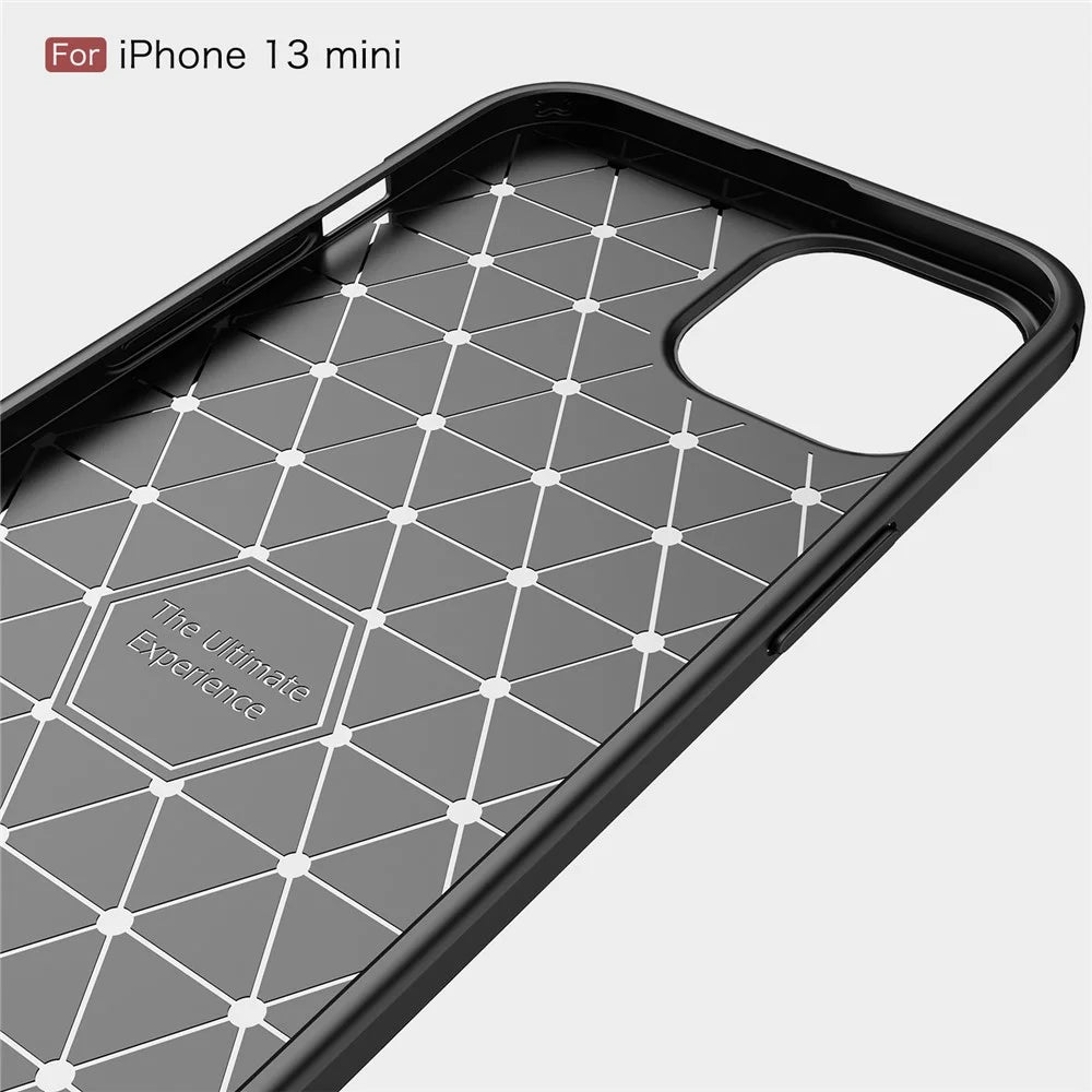 TPU Carbon Fiber Texture Brushed Flexible Phone Protective Back Case for iPhone 13 mini 5.4 inch - Black - 7