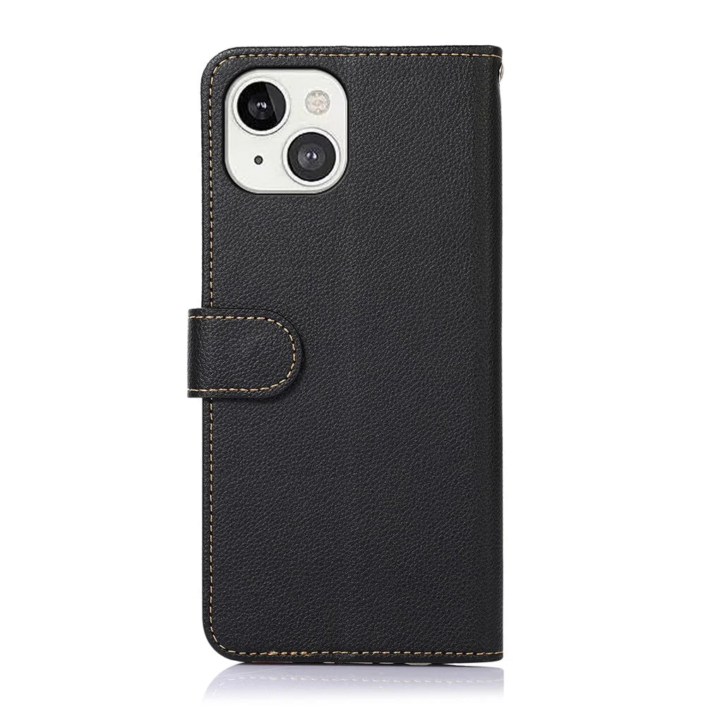 KHAZNEH RFID Design Litchi Texture Anti-theft Swiping Function Leather Phone Case for iPhone 13 6.1 inch - Black - 3