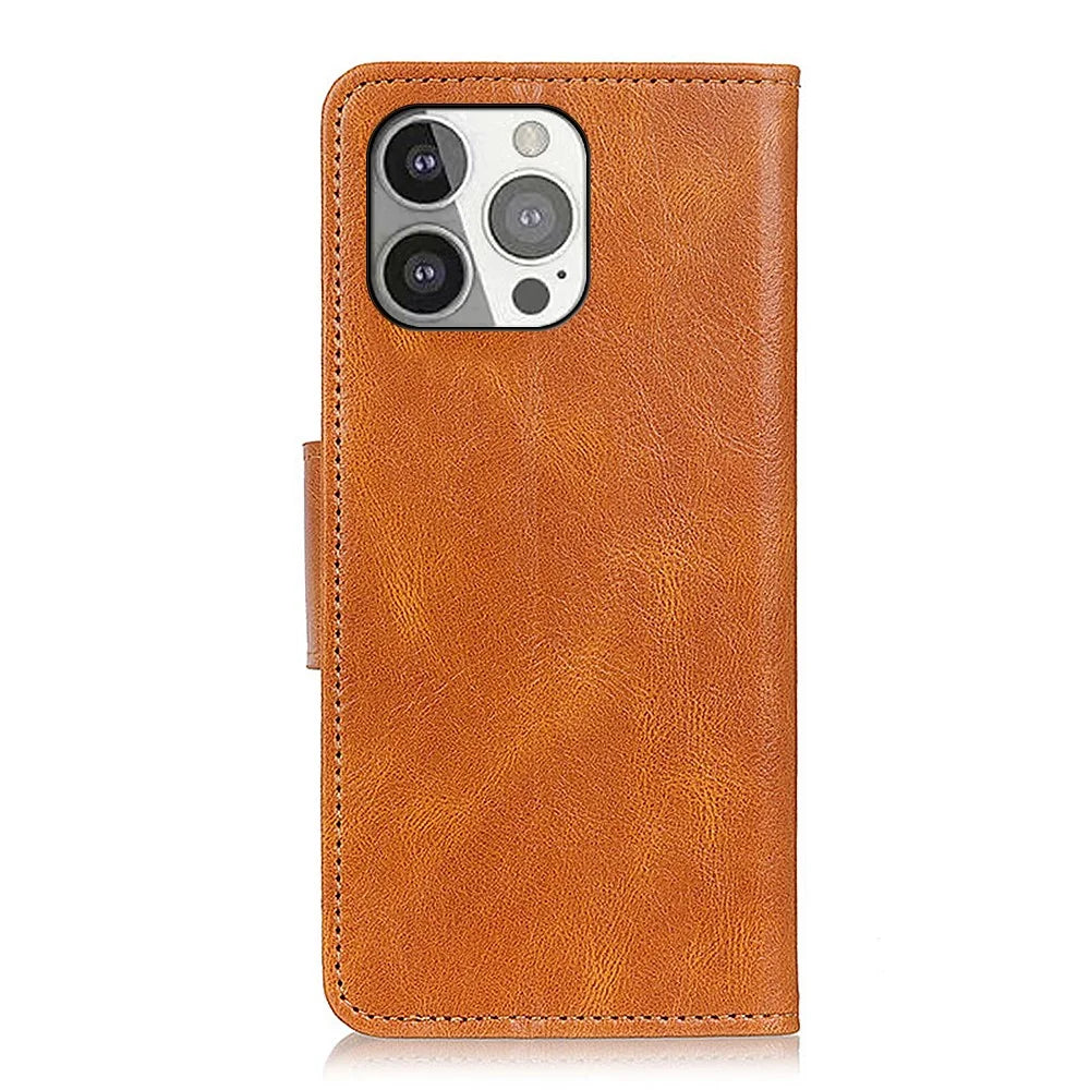Crazy Horse PU Leather Wallet Protective Case Shell with Stand for iPhone 13 Pro 6.1-inch - Brown - 3