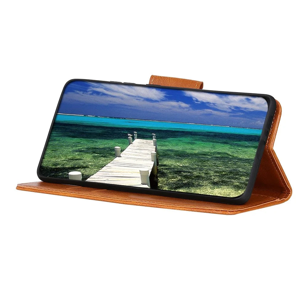 Crazy Horse PU Leather Wallet Protective Case Shell with Stand for iPhone 13 Pro 6.1-inch - Brown - 4