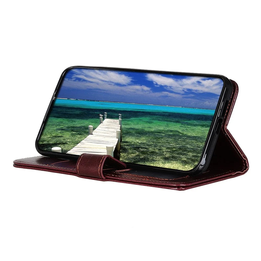 Anti-Slip Scratch Resistant Full Body Protective Crazy Horse Texture Phone Cover Case for iPhone 13 6.1 inch - Brown - 5