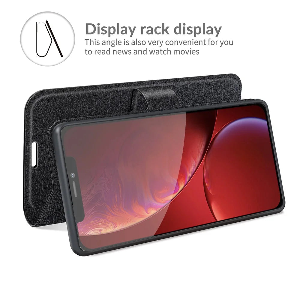 Litchi Skin Leather Wallet Well-protected Mobile Phone Cover Case with Stand for iPhone 13 Pro 6.1 inch - Black - 3