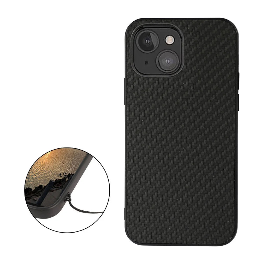 Carbon Fiber Texture Leather Protective Mobile Phone Case Back Cover for iPhone 13 mini 5.4 inch - Black - 2