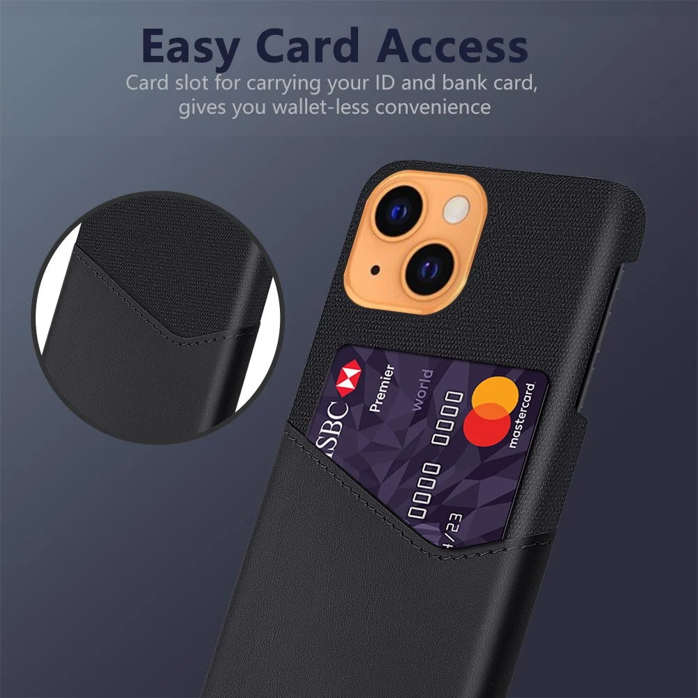 Shock-absorbed Cloth Texture Hybrid Phone Case with Single Card Slot for iPhone 13 6.1 inch - Black - 2