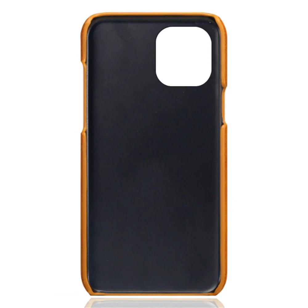 Back Case for iPhone 13 6.1 inch, Soft Touch PU Leather Coated Hard PC Cover with Dual Card Slots - Orange - 4