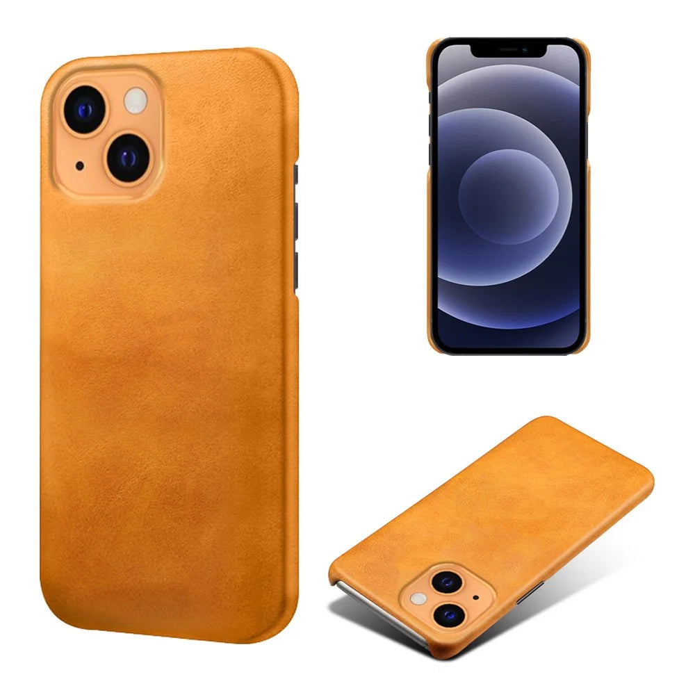 Quality PU Leather Coated PC Phone Case for iPhone 13 6.1-inch - Orange - 1
