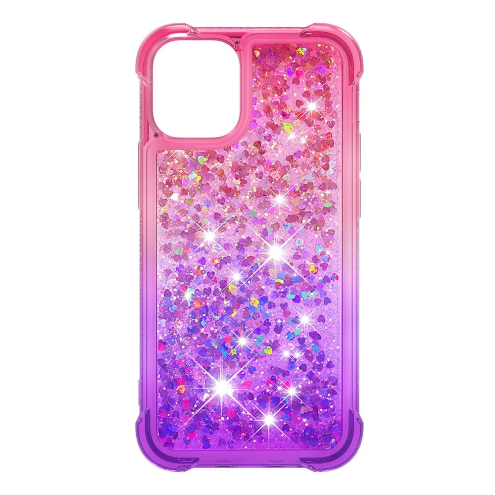 Gradient Quicksand Series Glitter Floating Liquid Bling Sparkle Soft TPU Shockproof Protective Case for iPhone 13 mini 5.4 inch - Pink/Purple - 2