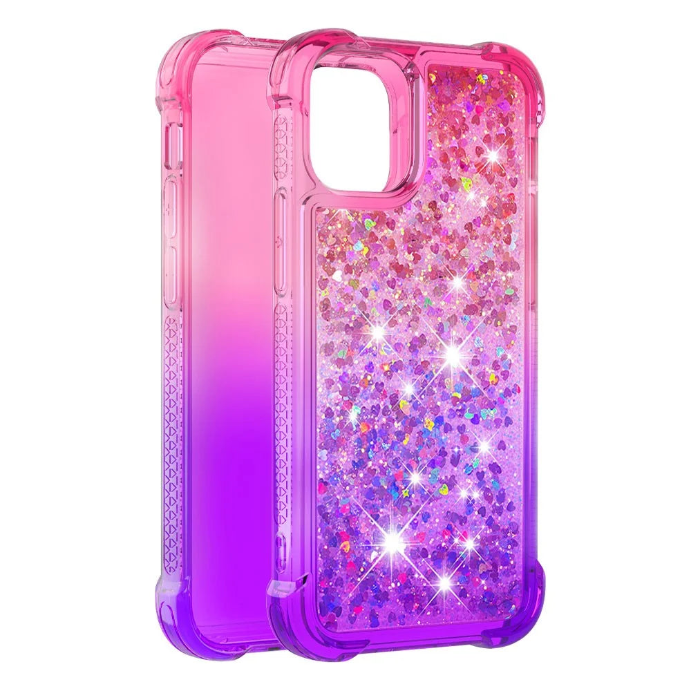 Gradient Quicksand Series Glitter Floating Liquid Bling Sparkle Soft TPU Shockproof Protective Case for iPhone 13 mini 5.4 inch - Pink/Purple - 3