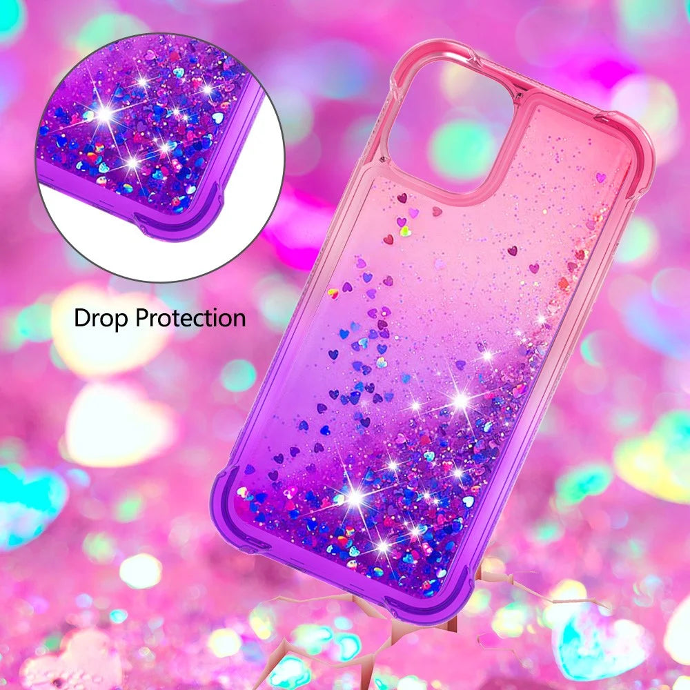 Gradient Quicksand Series Glitter Floating Liquid Bling Sparkle Soft TPU Shockproof Protective Case for iPhone 13 mini 5.4 inch - Pink/Purple - 5