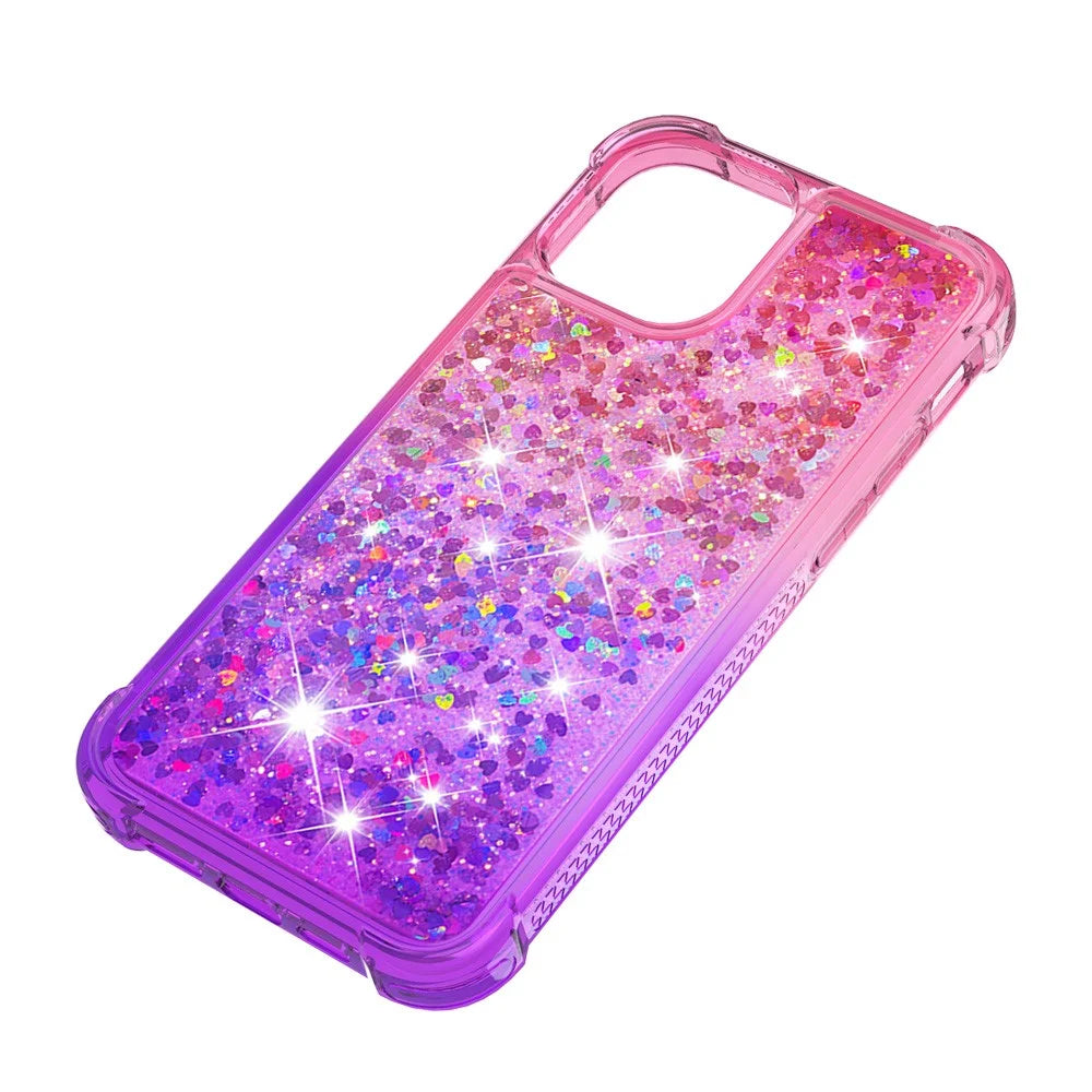 Gradient Quicksand Series Glitter Floating Liquid Bling Sparkle Soft TPU Shockproof Protective Case for iPhone 13 mini 5.4 inch - Pink/Purple - 6