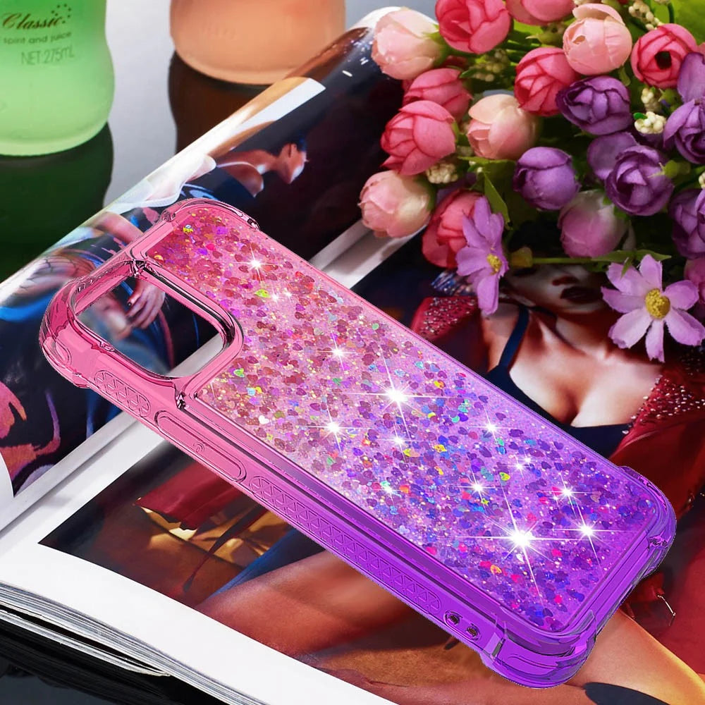 Gradient Quicksand Series Glitter Floating Liquid Bling Sparkle Soft TPU Shockproof Protective Case for iPhone 13 mini 5.4 inch - Pink/Purple - 7