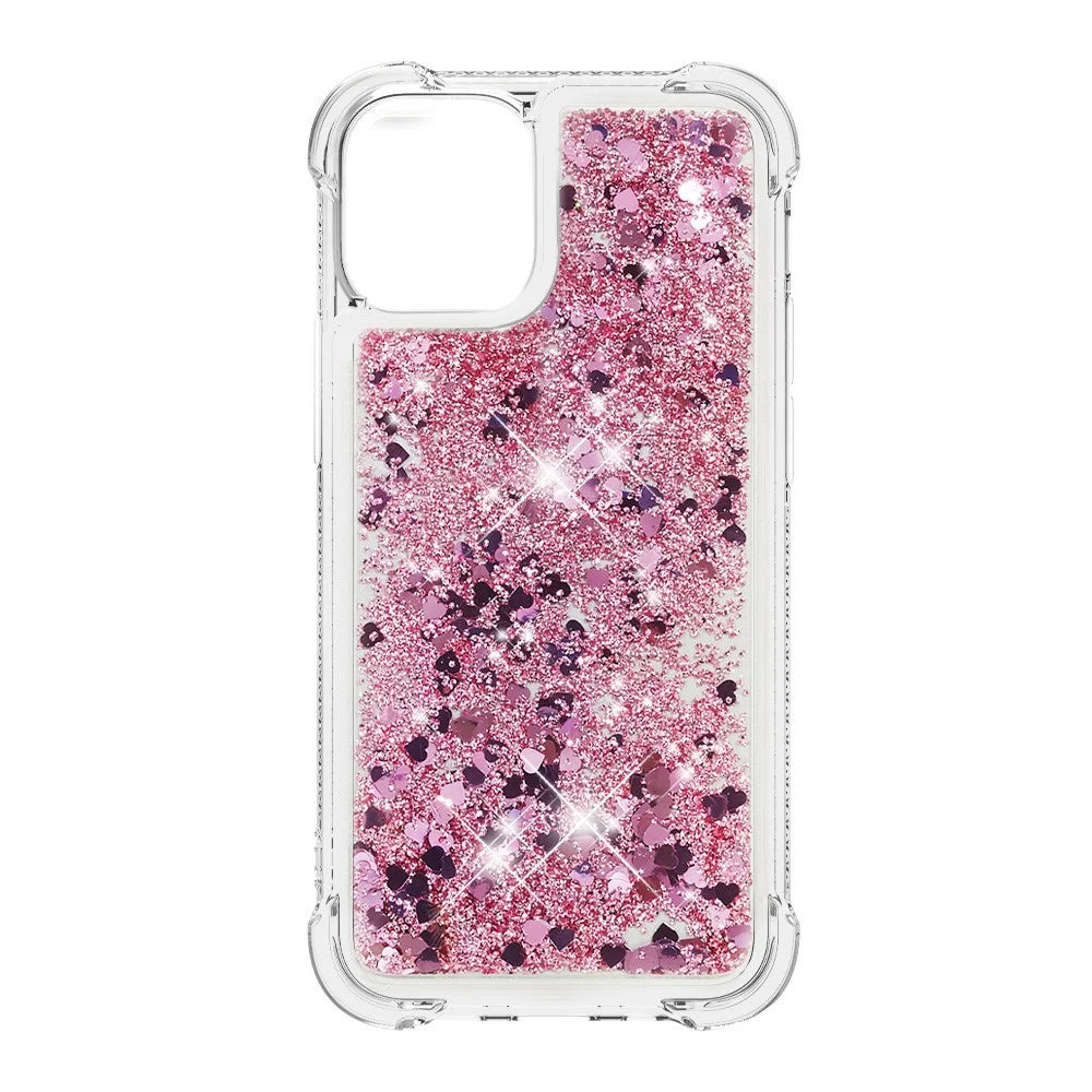 Drop-proof Glitter Sequins Moving Quicksand TPU Phone Case for iPhone 13 mini 5.4 inch - Rose Gold Hearts - 2