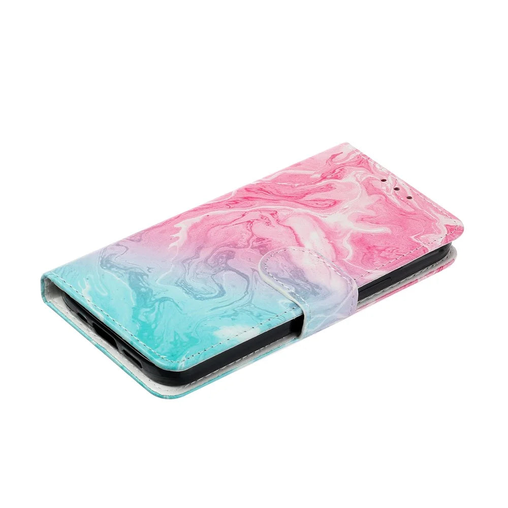 Pattern Printing PU Leather Wallet Design Phone Case Cover for iPhone 13 mini 5.4 inch - Pink Green - 5