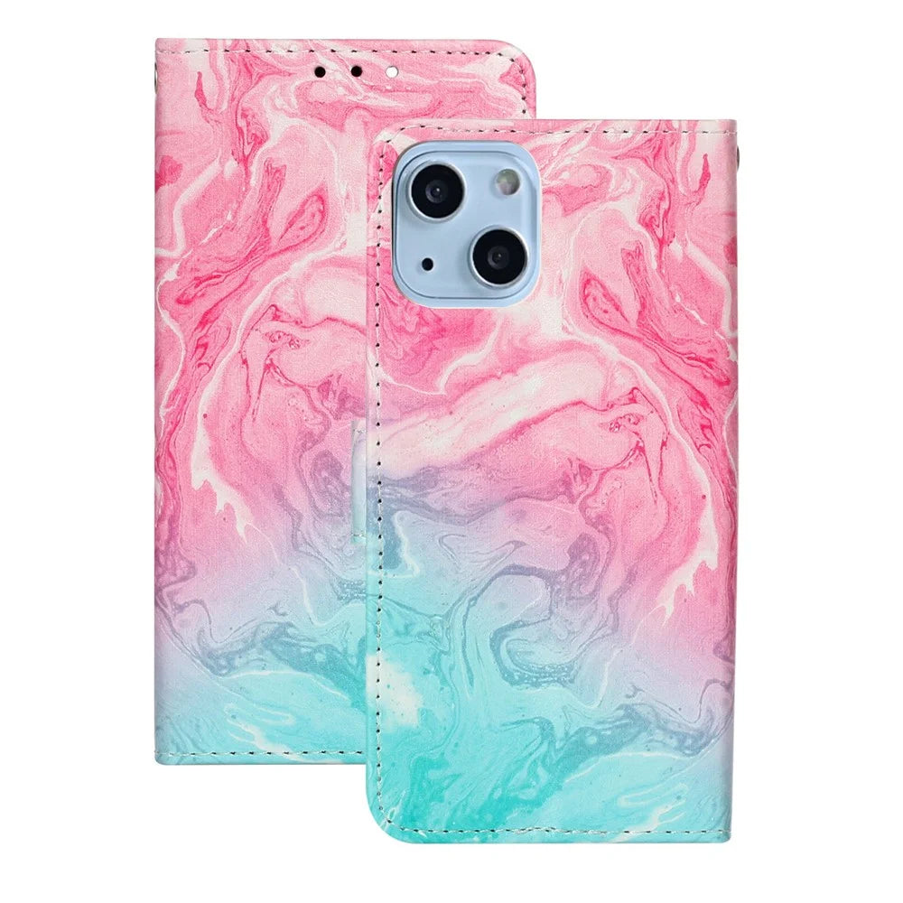 Pattern Printing PU Leather Wallet Design Phone Case Cover for iPhone 13 mini 5.4 inch - Pink Green - 6